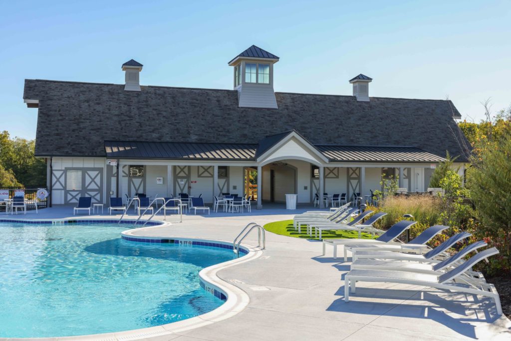 The community pool and pool house at stephens valley
