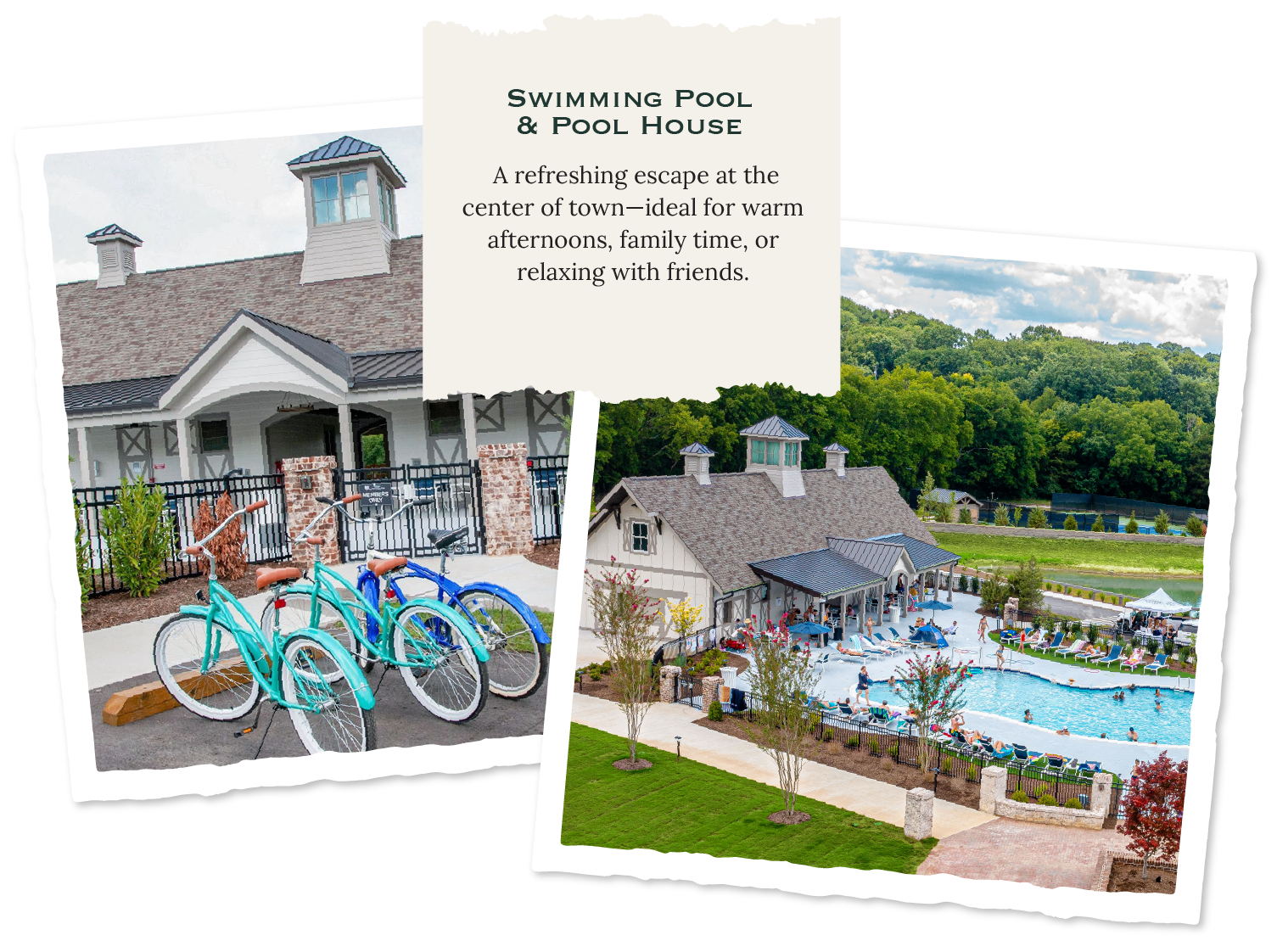 A collage of images for the stephens valley swimming pool and pool house