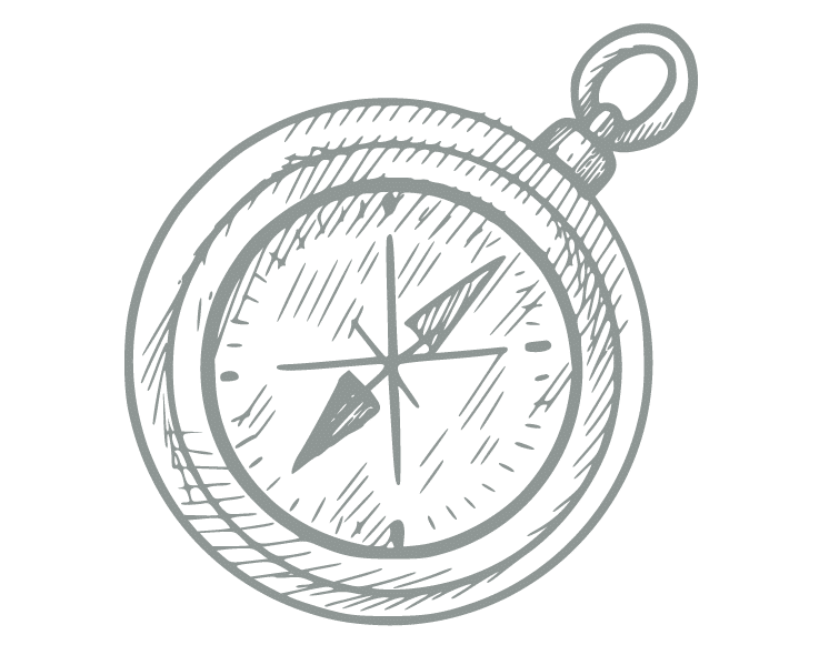 A hand drawn graphic of a compass