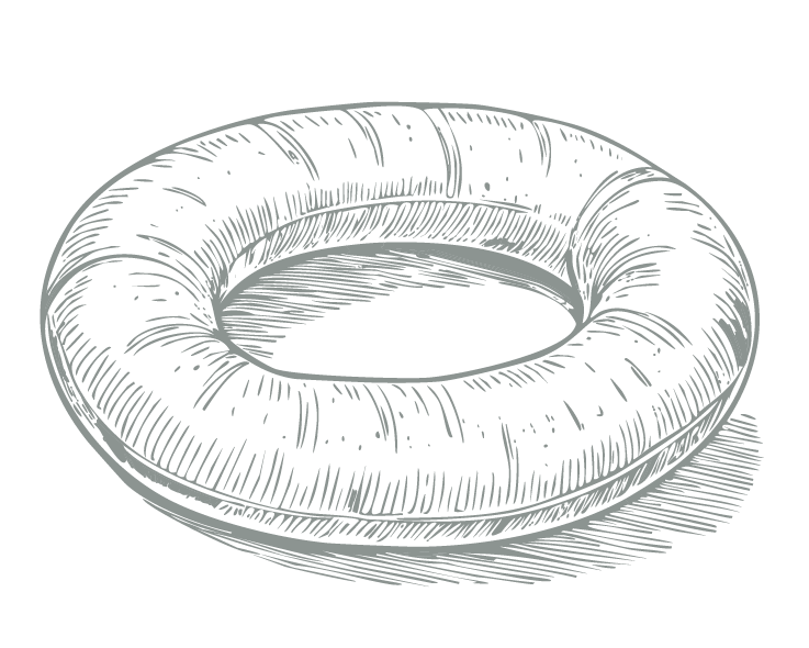A hand drawn graphic of a floatation device