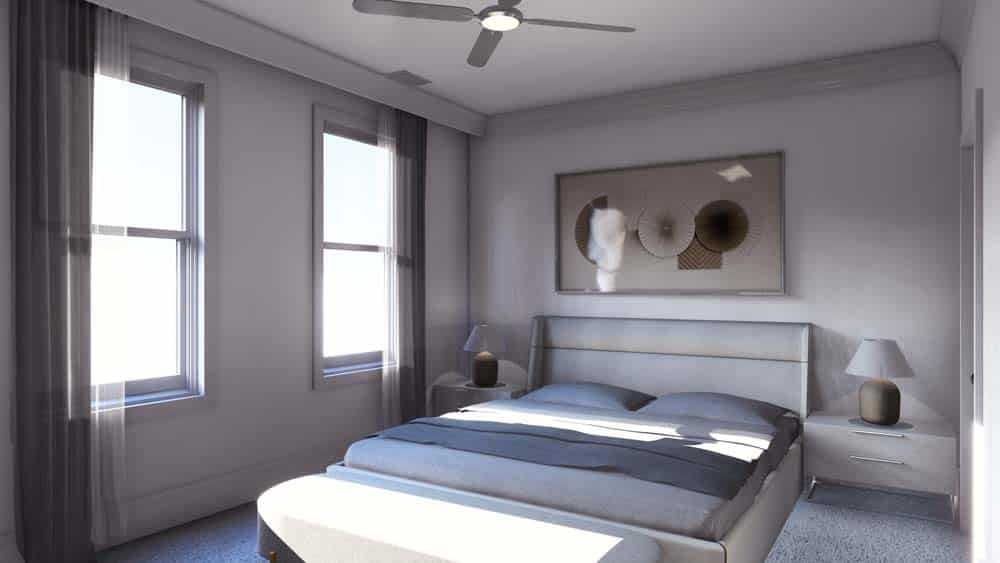 An animated image of a bedroom with two windows in stephens valley west