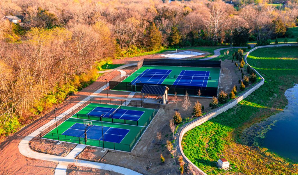 An overhead shot of pickle ball, and tennis courts