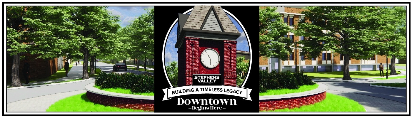 A graphic for the clock tower in stephens valley downtown