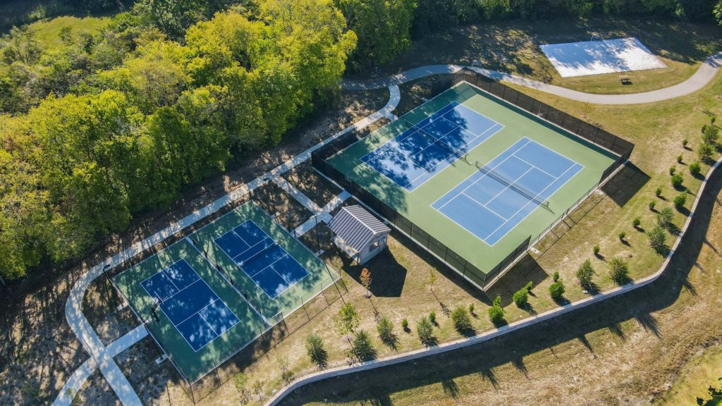An overhead shot a pickle ball and tennis court in stephens valley