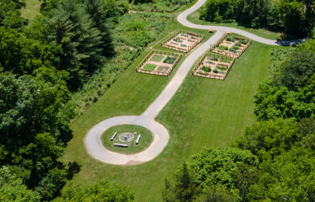 An arial shot of the stephens valley community garden