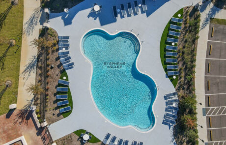 An overhead shot of the pool at the stephens valley pool club