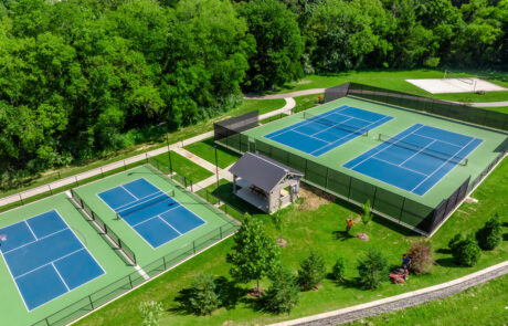 Tennis and pickle ball courts shown from above