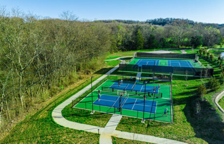 An arial view of pickle ball courts in stephens valley