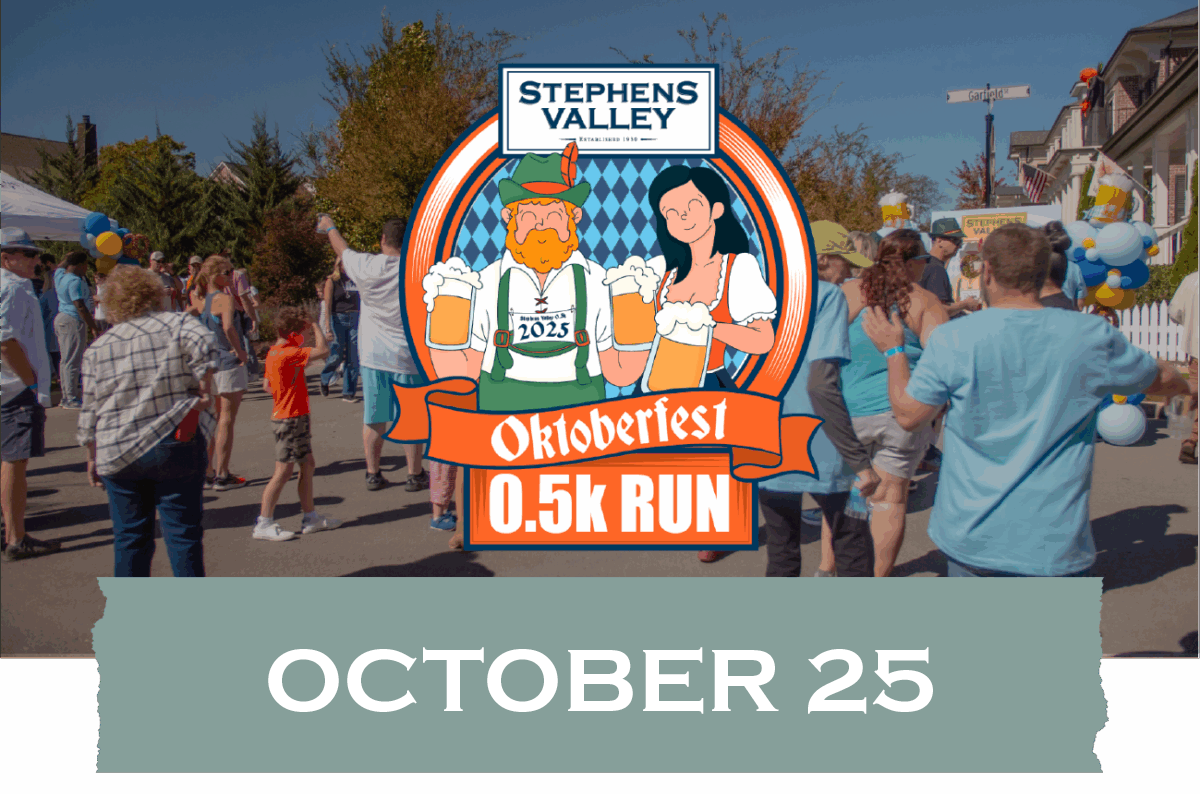 Oktoberfest 2025 An info graphic for the stephens valley oktoberfest 0.5k run